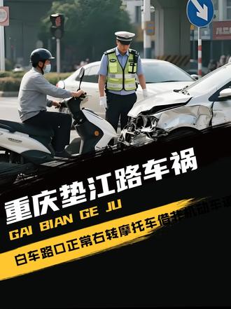 2025年重庆垫江路车祸，白车路口正常右转，摩托车借非机动车道超车相撞，到底该谁全责？