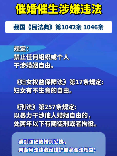 催婚催生涉嫌违法！#每天懂点法律知识##民法典新规##婚姻家庭##婚姻情感#