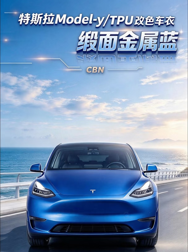 ✨特斯拉Model Y｜缎面金属蓝TPU改色｜遇水封