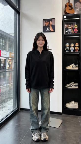 亨利领正肩长袖T恤男女同款