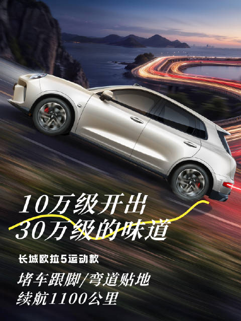 长城欧拉5运动款，弯道贴地，续航1100公里，10万级开出30万级的味道。人在广州