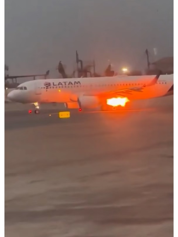 突发：拉美航空飞机起飞时发动机起火❗️❗️❗️