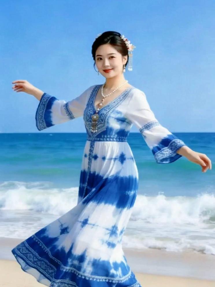 穿旗袍去海边，优雅如画