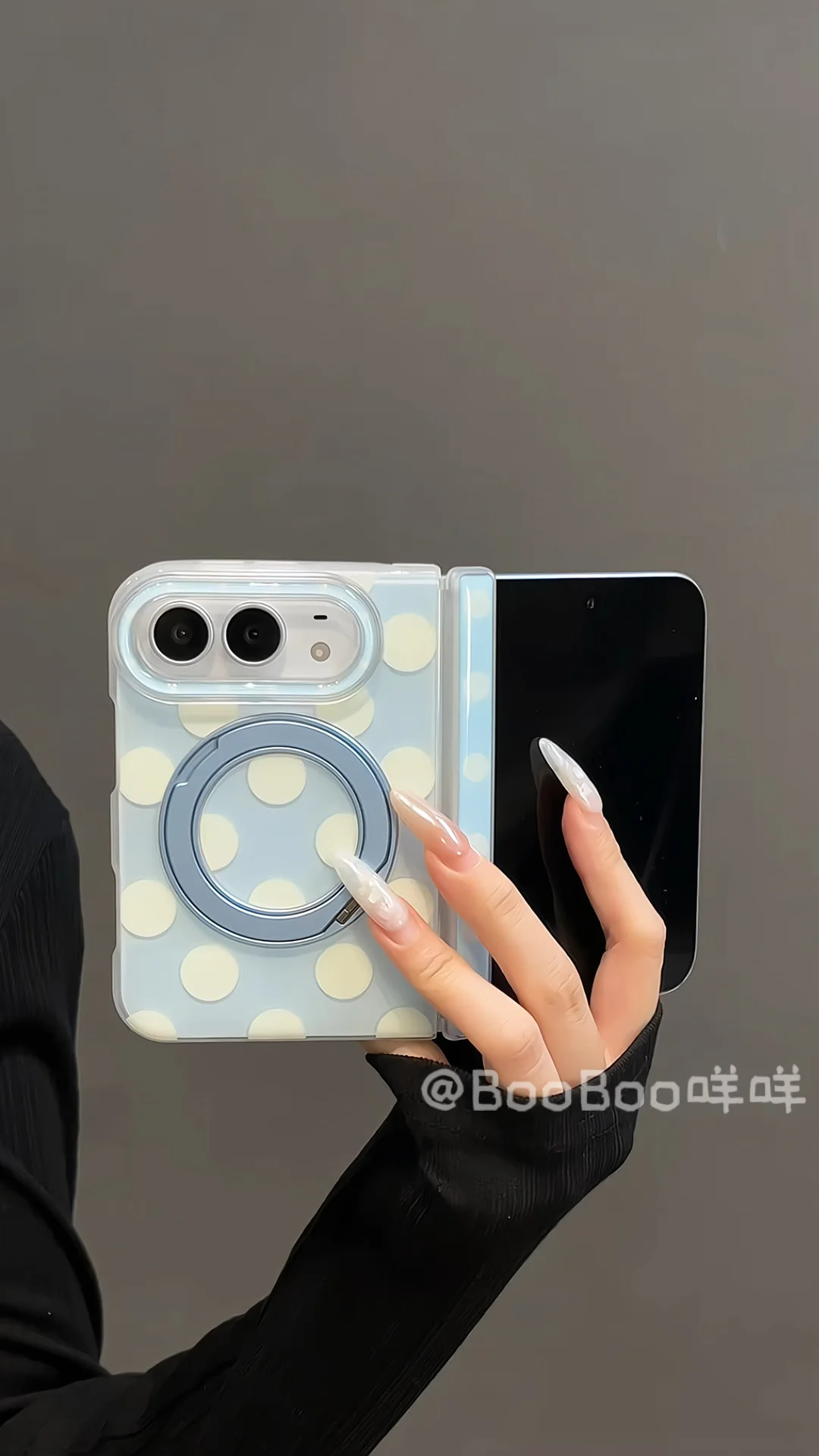 iPhone Duo💭🩵奶油蓝白波点支点壳