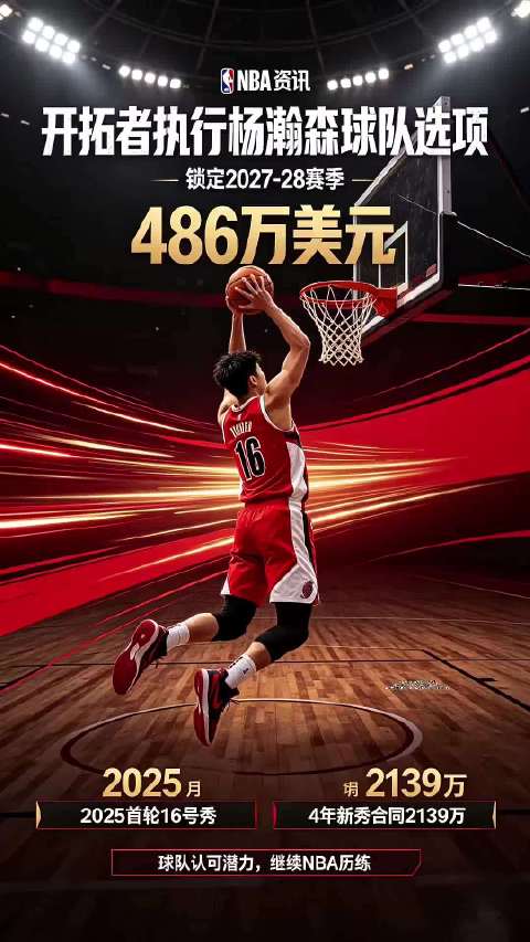 开拓者执行杨瀚森球队选项🔥 锁定2027-28赛季合同，年薪486万！ 管理层认可潜力，继续留在NB