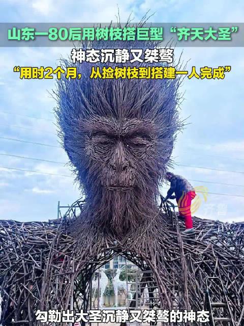 大眼去旅行  【太夯了！山东#80后男子用枯枝搭巨型齐天大圣】