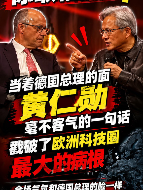 黄仁勋问德国总理：AI产业在德国都没发展起来，你到底要监管什么？得让它先发展起来啊 	 #黄仁勋 #