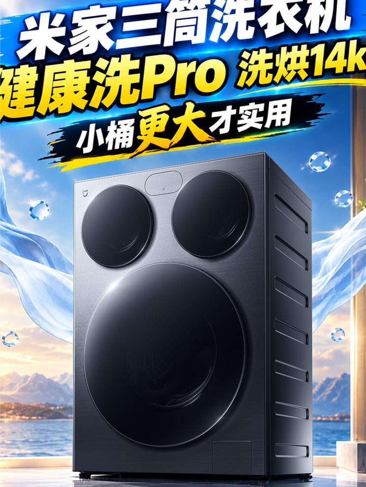 米家三筒洗衣机 健康洗Pro 洗烘14kg 小桶更大才实用