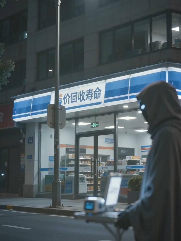 深夜街头的孤独骑手，穿梭在静谧的夜色中。