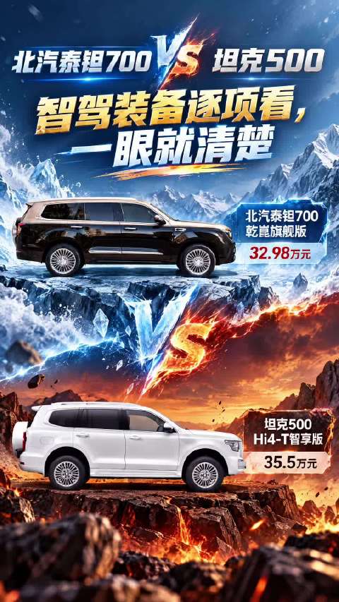北汽泰钽700vs坦克500，智驾装备逐项看，一眼就清楚