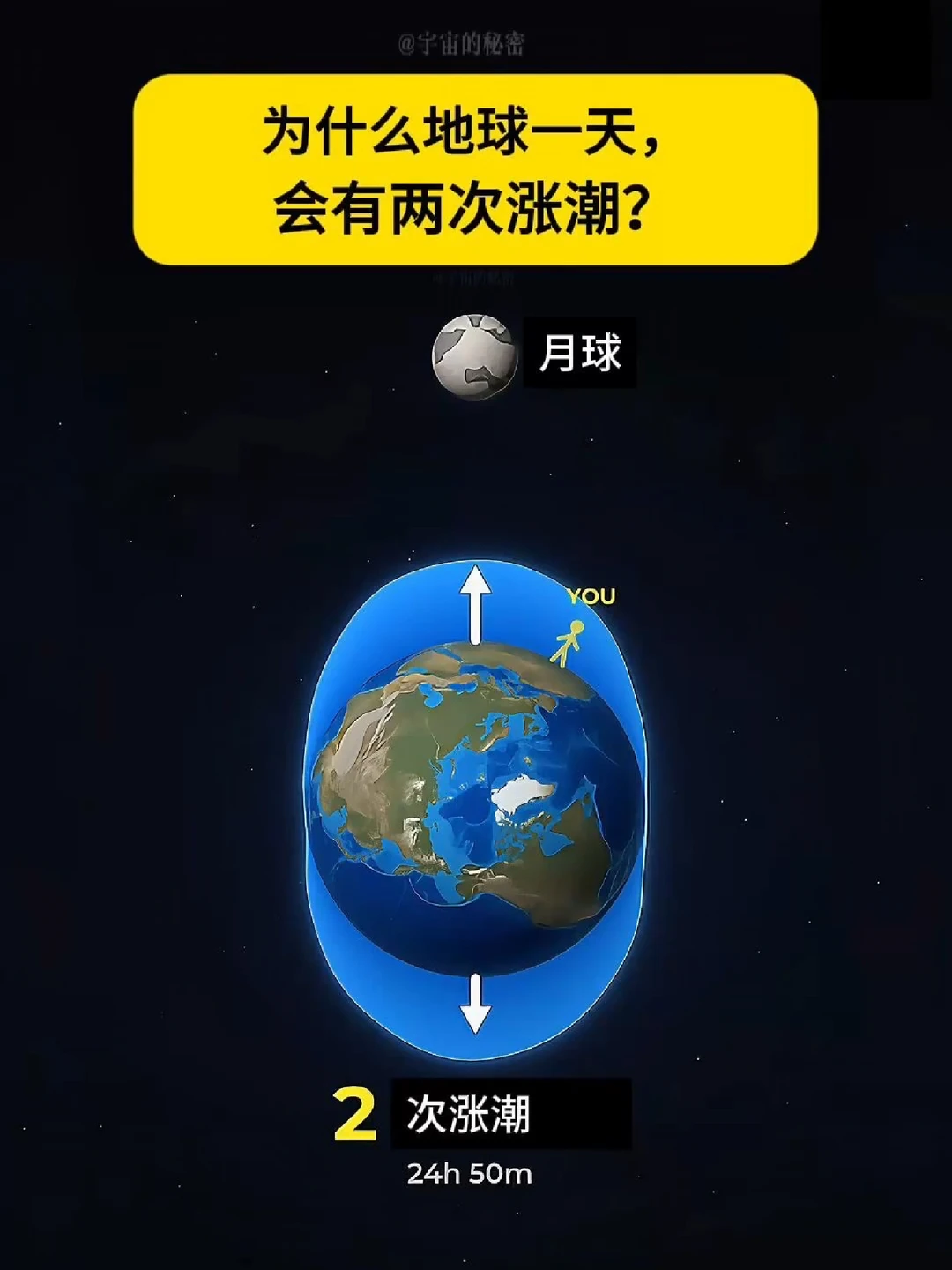 为什么地球一天有两次涨潮？