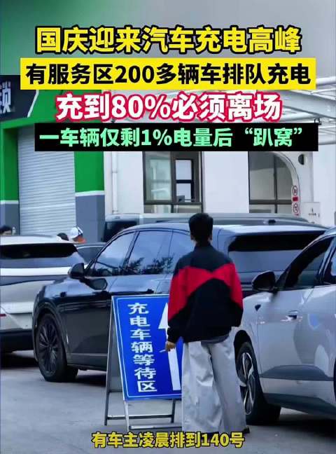#纯电车主称高峰期充电增程车应该让##国庆假期 #新能源汽车 国庆高速服务区充电大堵车🔥 部分服务区