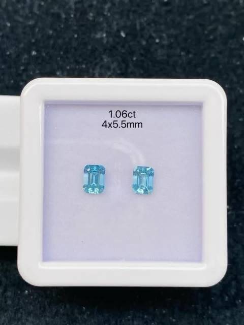 1.02克拉，圣玛利亚海蓝宝石，长方形精切，好看又亲民！适合做一对日常款耳钉，四爪银镶即可，现货可询