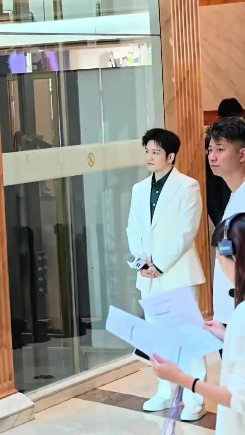 樊振东一袭白西装，衬出一身从容。墨绿衬衫沉静内敛，褪去赛场上凌厉的锋芒，温润舒展