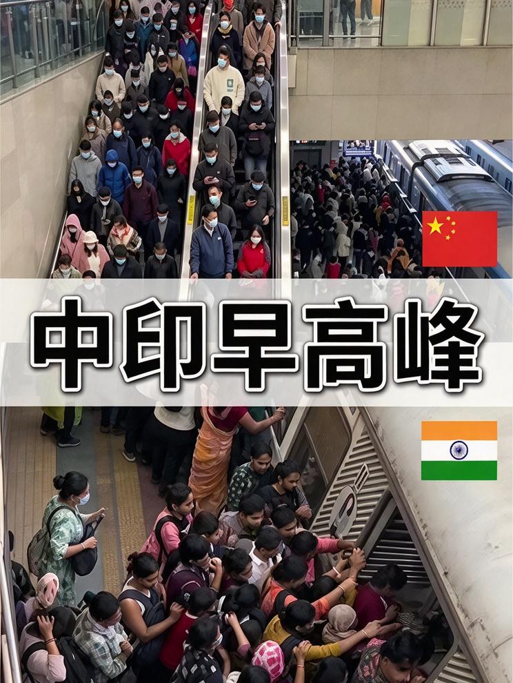 中印两个14亿人口大国的早高峰，如果是你能挤上哪个车？