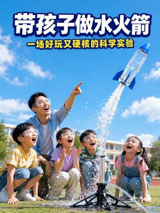 和孩子们一起发射水火箭，启发孩子们对科技的兴趣