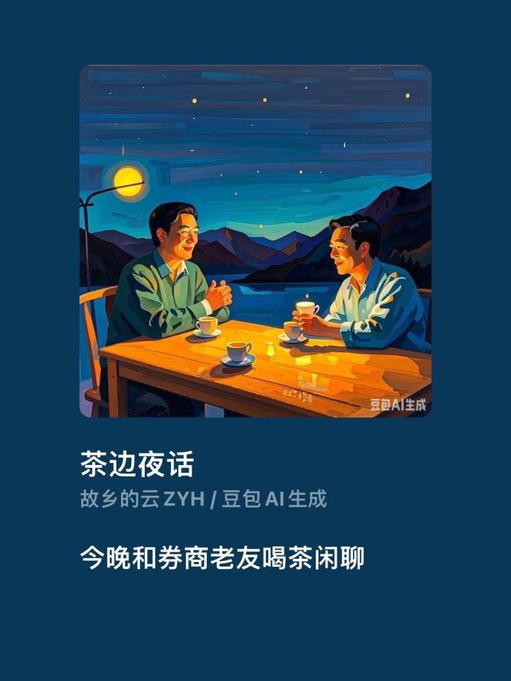 静夜品茗，与老友谈股论金。