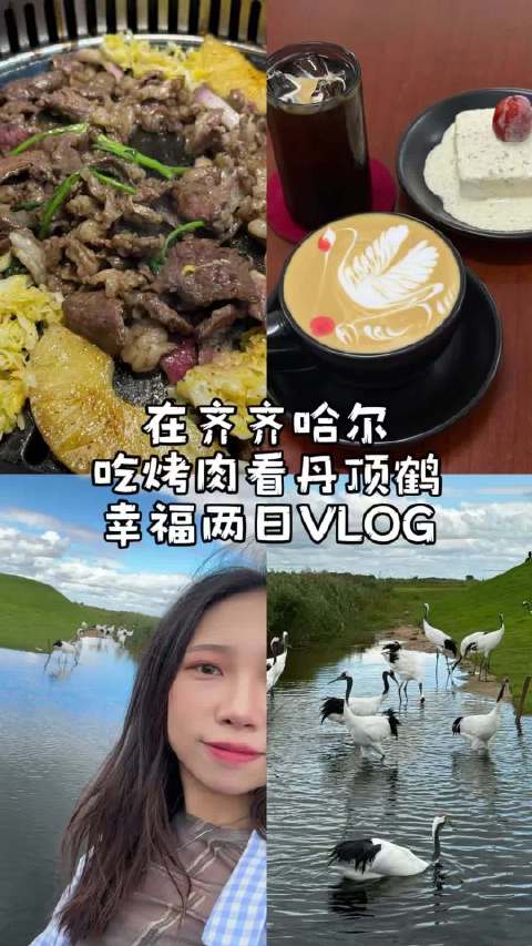 VLOG齐齐哈尔狂炫两顿烤肉扎龙近距离看丹顶鹤放飞🥩🏞️#珩珩の日常##旅行VLOG开拍季##这次旅