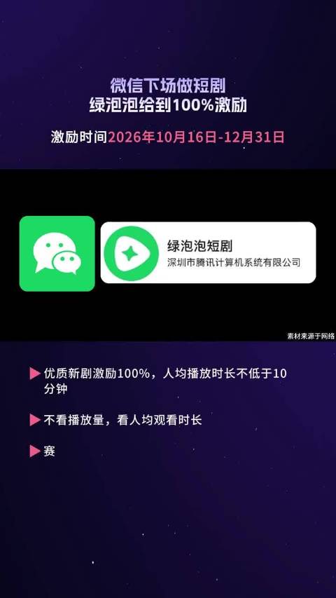 #微信上线绿泡泡短剧#  微信下场做短剧，绿泡泡给到100%激励