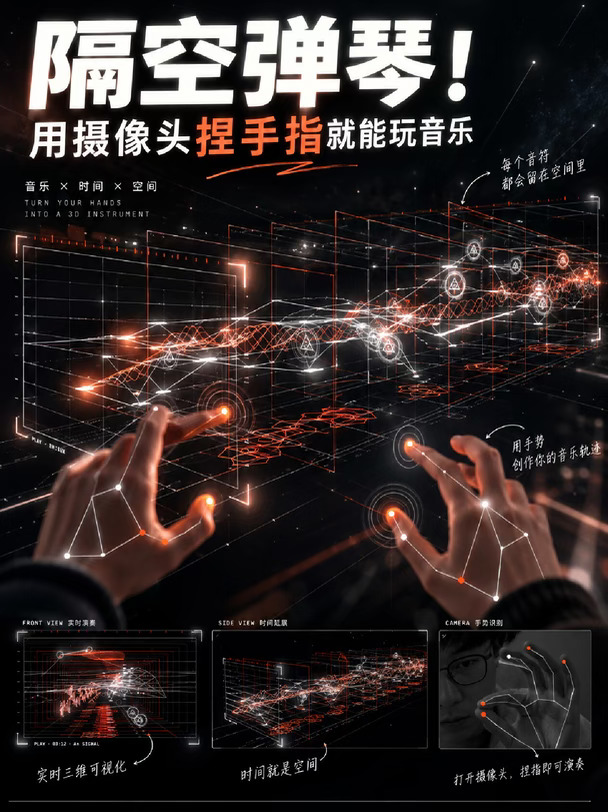 音乐变成3d空间 摄像头手势交互VJ