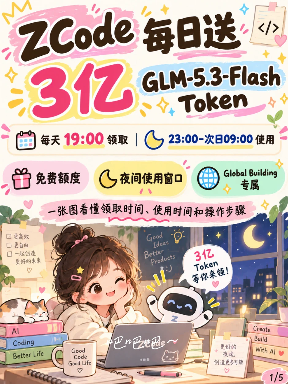 ZCode 送 3亿 GLM-5.3-Flash Token