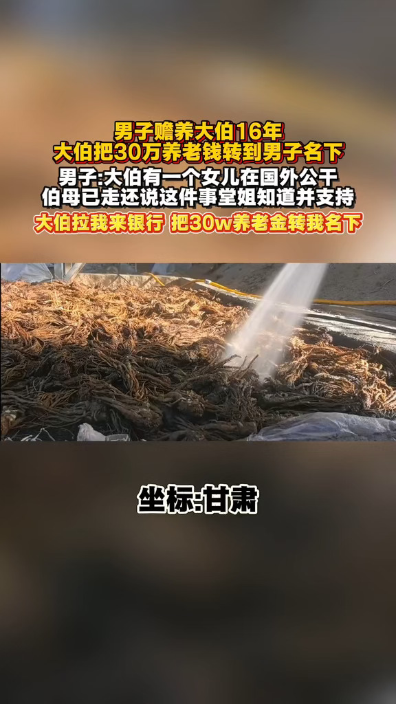男子赡养大伯16年 大伯把30万养老钱转到男子名下 男子:大伯有一个女儿在国外公干 伯母已走还说这件