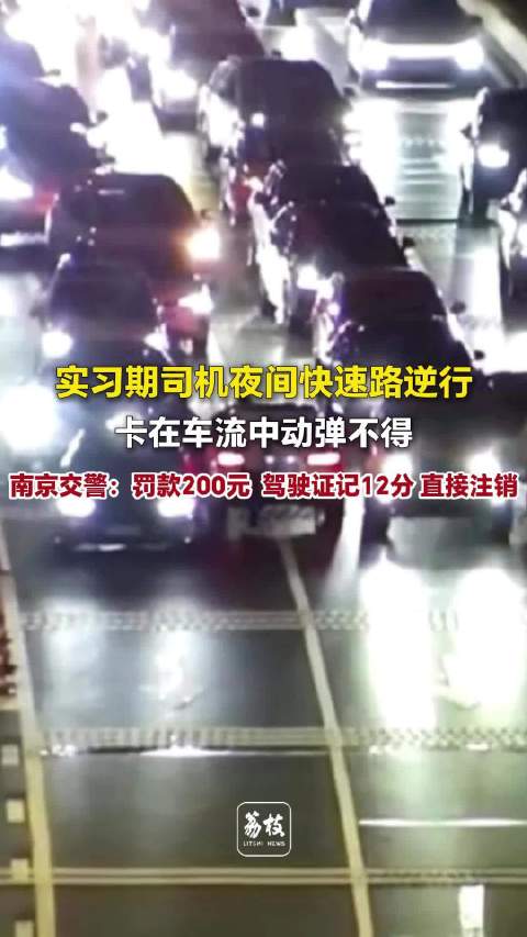 【#实习期司机逆行卡在车流中##快速路逆行被罚200元扣12分#】近日，南京一实习期驾驶人孙某，驾车