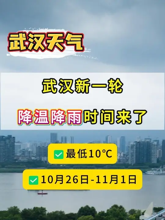 最低10℃！武汉新一轮降温降雨时间定了！ 武汉10月26日-11月1日天气是这样的→
