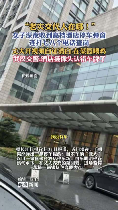 【#妻子收到酒店弹窗丈夫自证清白#】#男子回应系统认错车牌妻子半夜查岗#深夜，手机突然弹出一条停车提