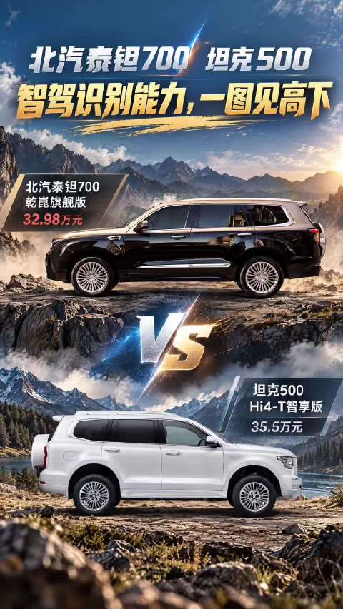 北汽泰钽700vs坦克500，智驾识别能力，一图见高下