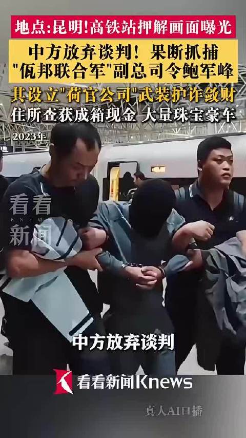 曾经在缅北手握武装、呼风唤雨的“副总司令”，如今在昆明高铁站被黑罩蒙头、架着走。纪录片原话是“撕开了