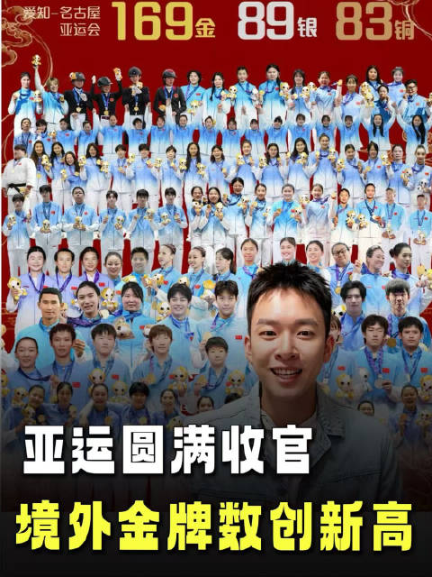 连续12届金牌榜第一🏅中国亚运交出超燃答卷 境外参赛亚运会历史最佳战绩来了🏆 中国代表团169金89
