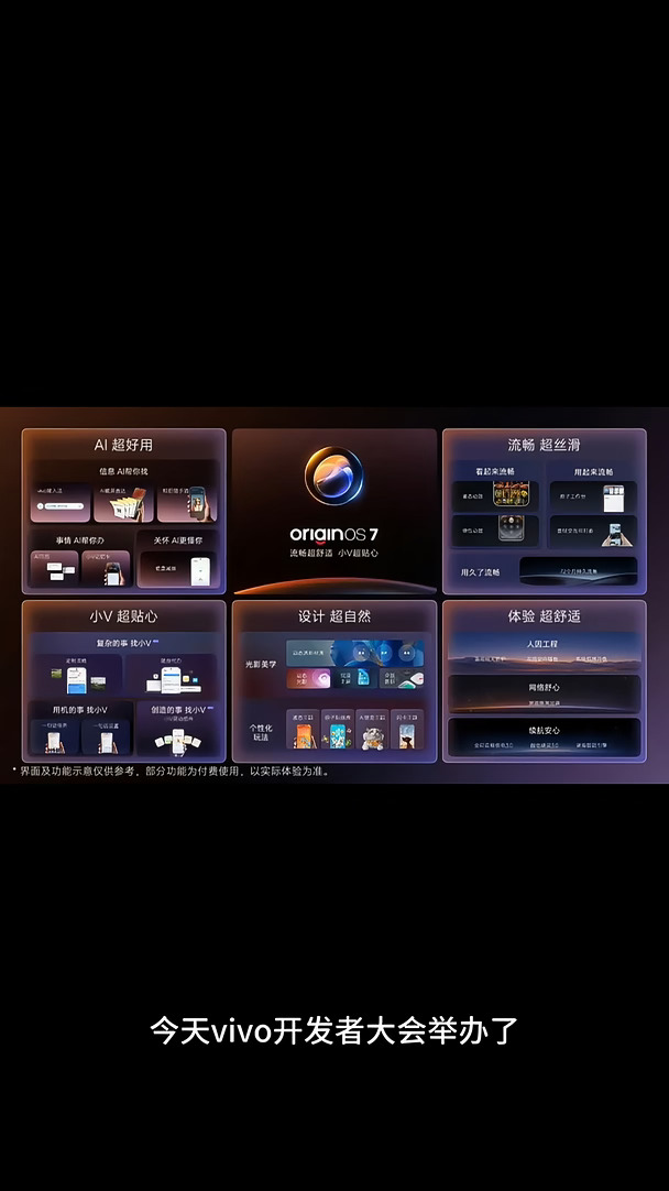vivo开发者大会，OriginOS 7来了，全新液态UI设计，流体动效通透高级，蓝心小V升级Pro