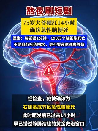 熬夜刷短剧，75岁大爷硬扛14小时，确诊急性脑梗死 医生：每延误1分钟，190万个脑细胞死亡！不要自