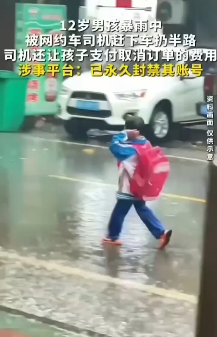 网约车司机暴雨中弃童下车