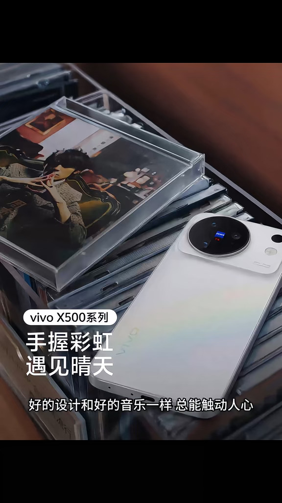 vivo X500系列全新晴天同款配色上线，柔光下流转淡淡彩虹光晕，干净奶白治愈所有细碎情绪，一首歌