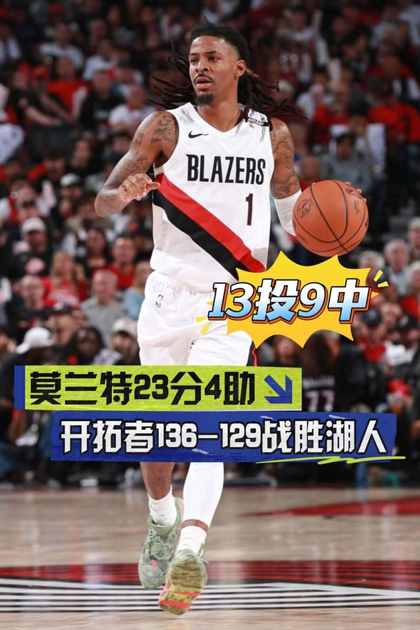 莫兰特23分4助 开拓者136比129战胜湖人