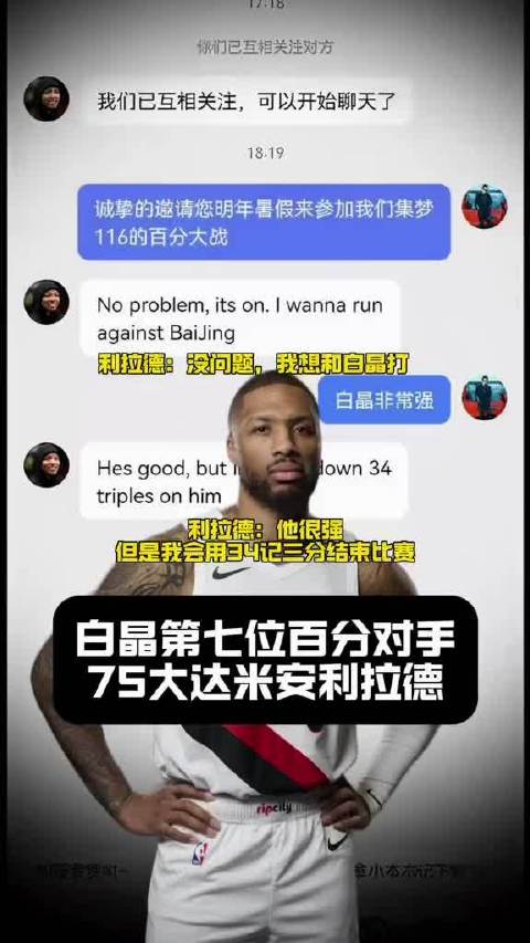 白晶迎来第七位百分大战对手达米安·利拉德，此前已经七连败，他这次能否终结连败？