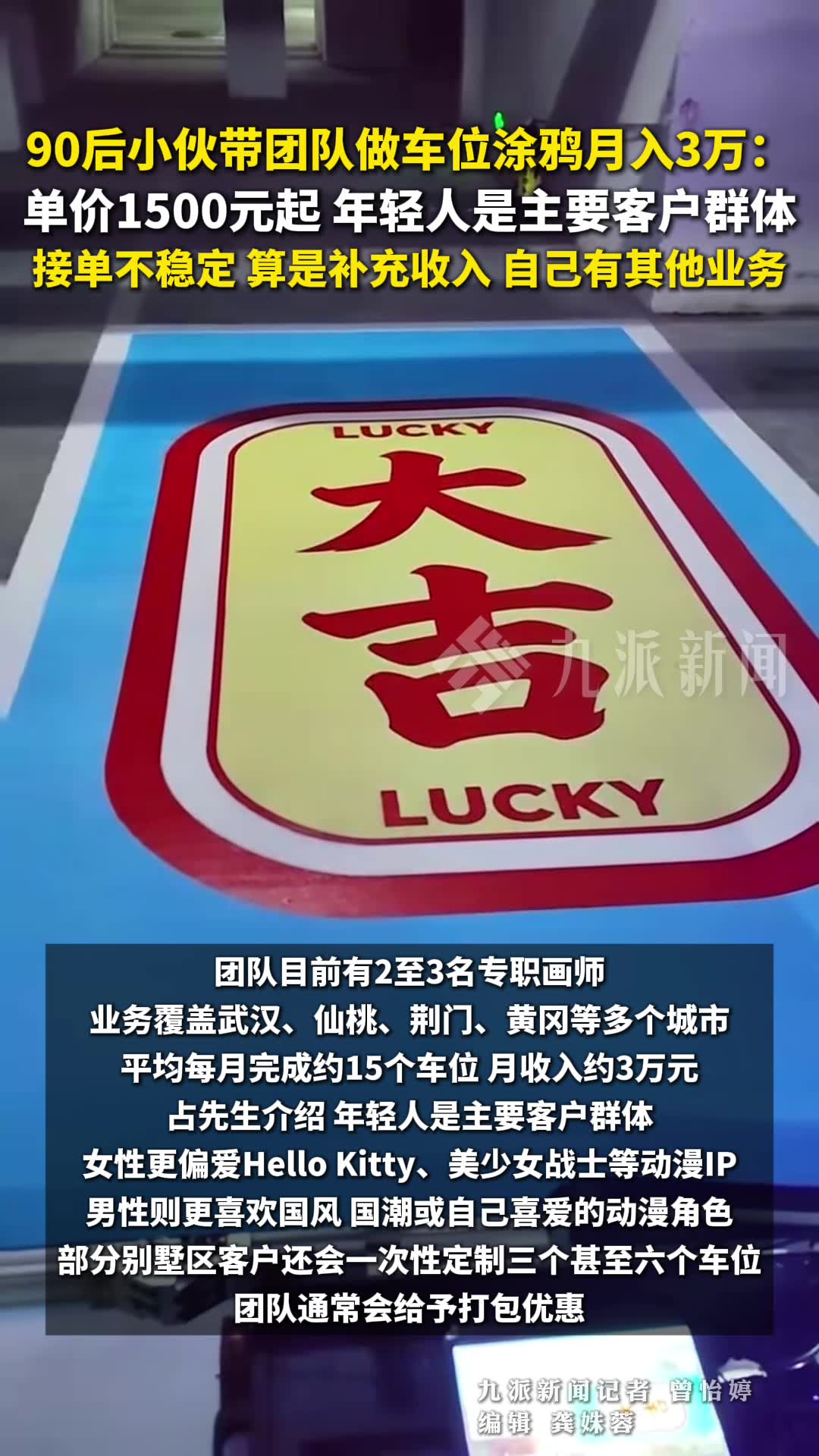 90后小伙带团队做车位涂鸦月入3万：单价1500元起，年轻人是主要客户群体