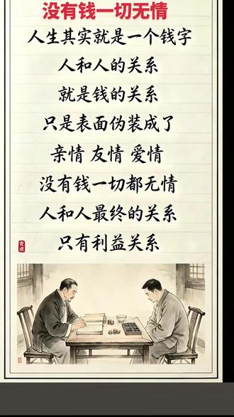 钱是用来维持所有关系的，不要说我现实，确实如此